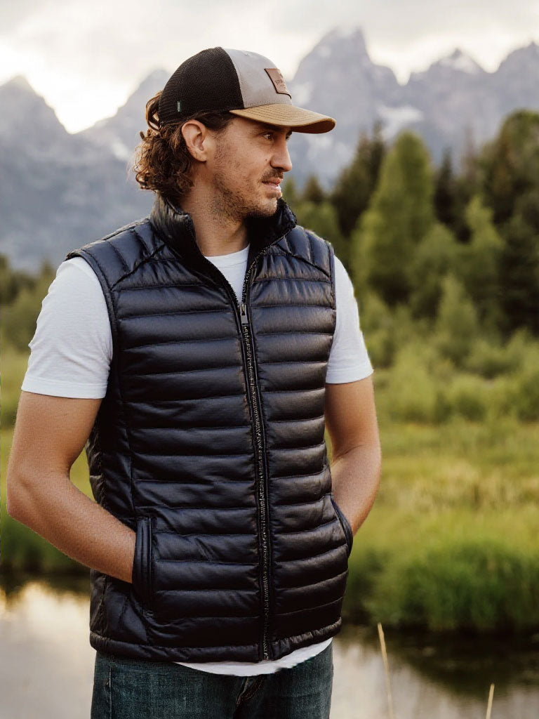 Black Puffy Leather Vest - Outdoor Nano Puff Vest