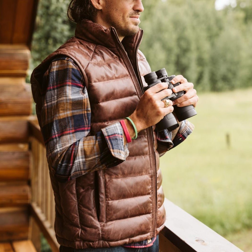 Mens Down Vest - Leather Bridger