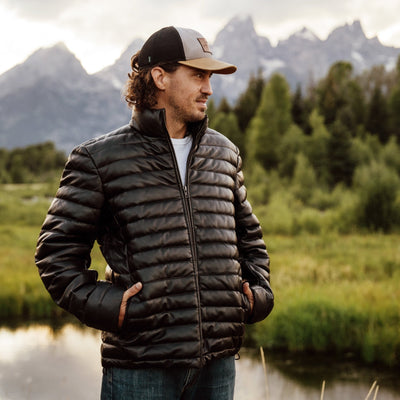 Men's Down Leather Puff - Black Leather Down Jacket