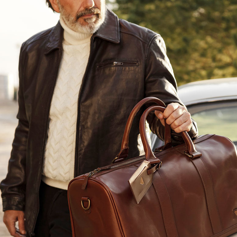 Men's Leather Driving Jacket - Brown