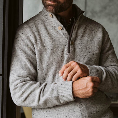 Wool Gray Sweater - Button 1/4