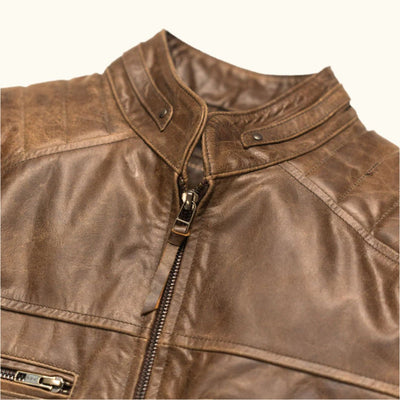 Cafe Racer Leather Jacket | Distressed Brown - Buffalo Jackson Trading Co.