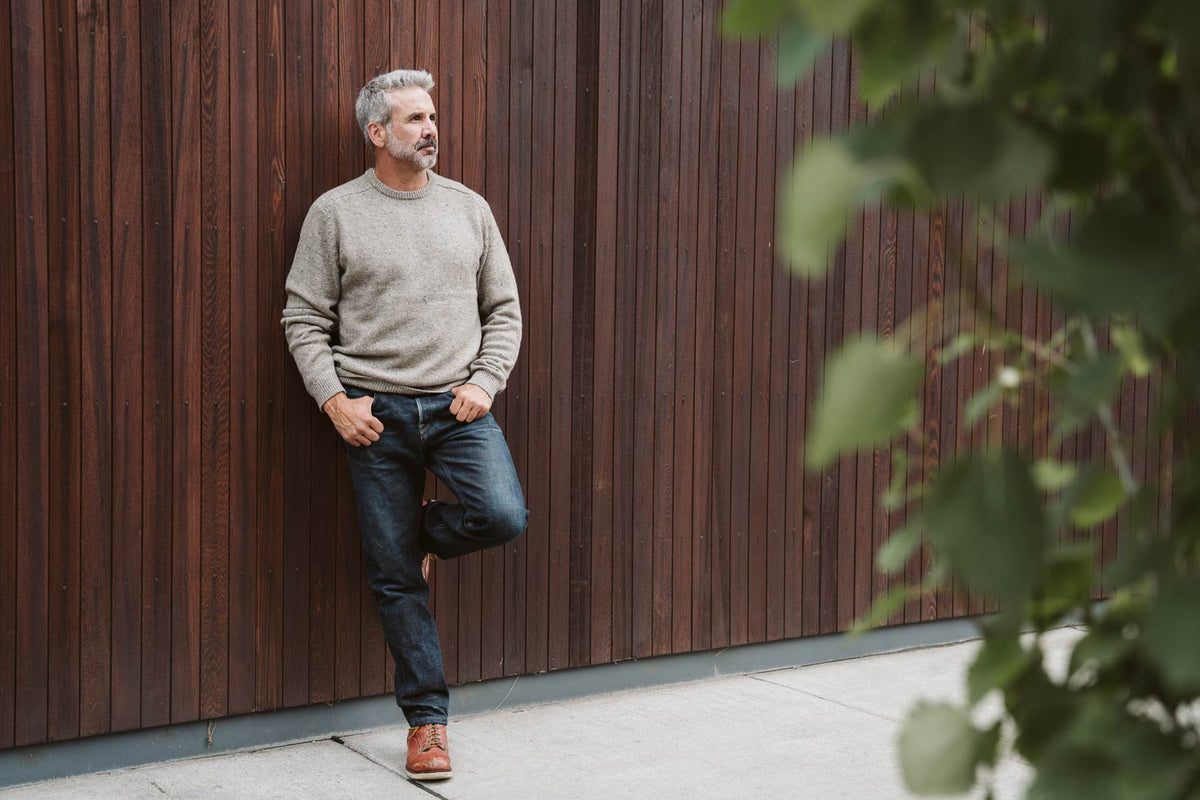 Crewneck Wool Sweater in Wood Fleck, view 3