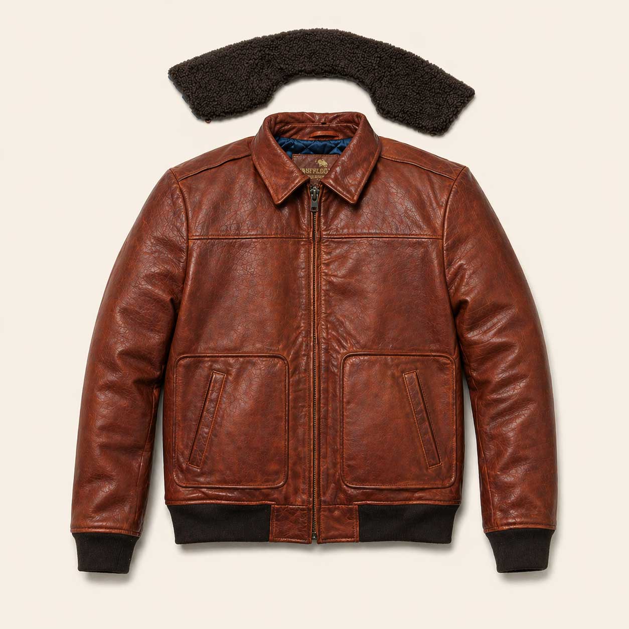 Bomber Jacket - Removable Collar through 6 Small Buttons - Attachable - Re-attachable