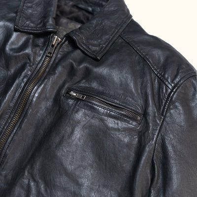 Front Pocket Zipper Detail - Black Leather