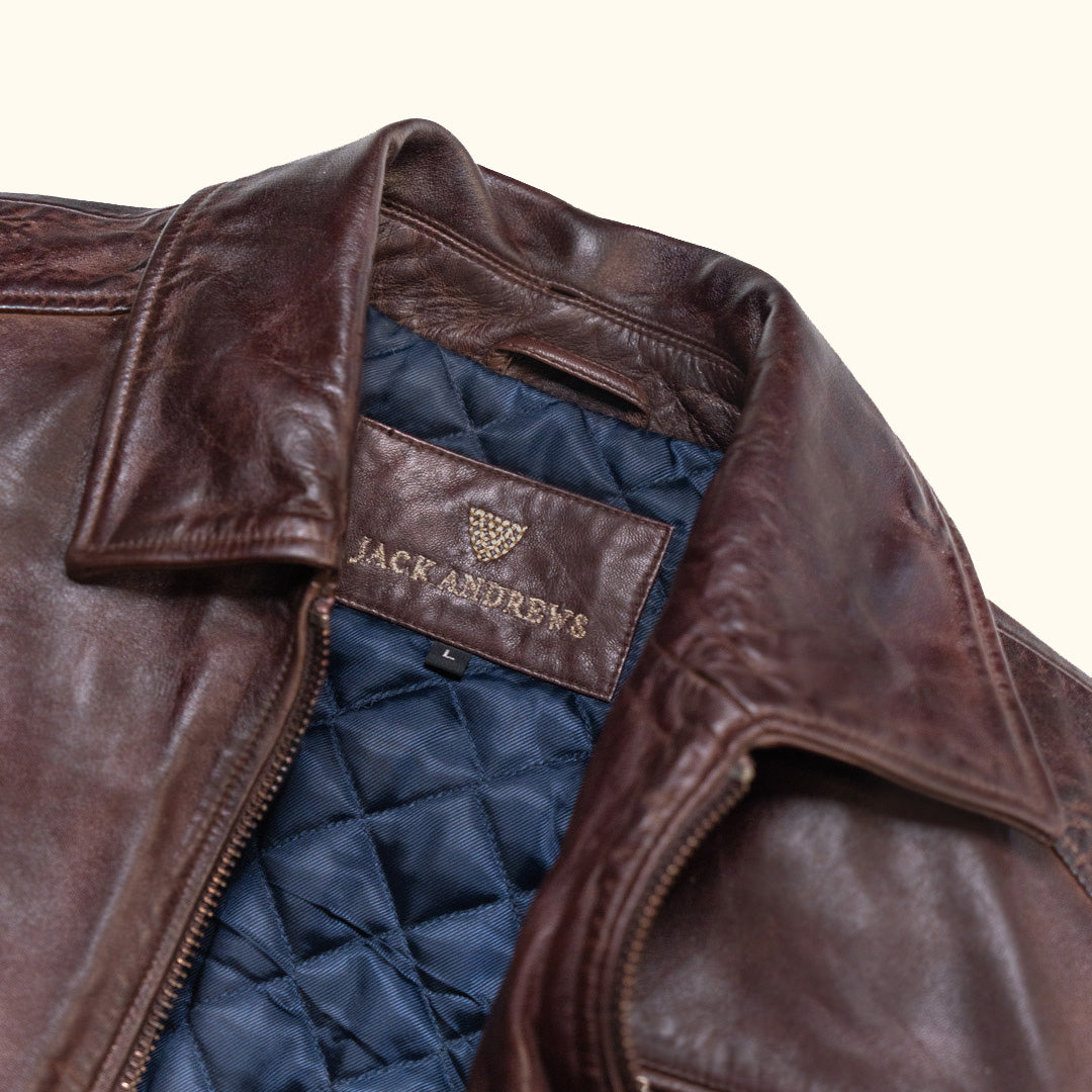 Luxury Leather Driving Jacket - Collar Stitching Detail