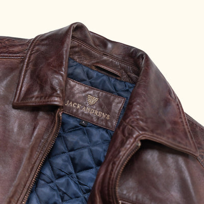 Luxury Leather Driving Jacket - Collar Stitching Detail