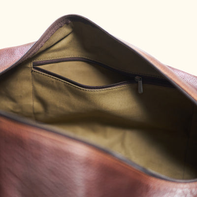 Zippered Interior View of Travel Duffle for Passport, Wallets, Accessories -