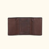 Luxurious buffalo grain bison leather trifold wallet in dark brown, featuring multiple card slots.