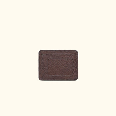 Dark brown slim full-grain buffalo leather wallet for men with photo ID window and three credit card slots