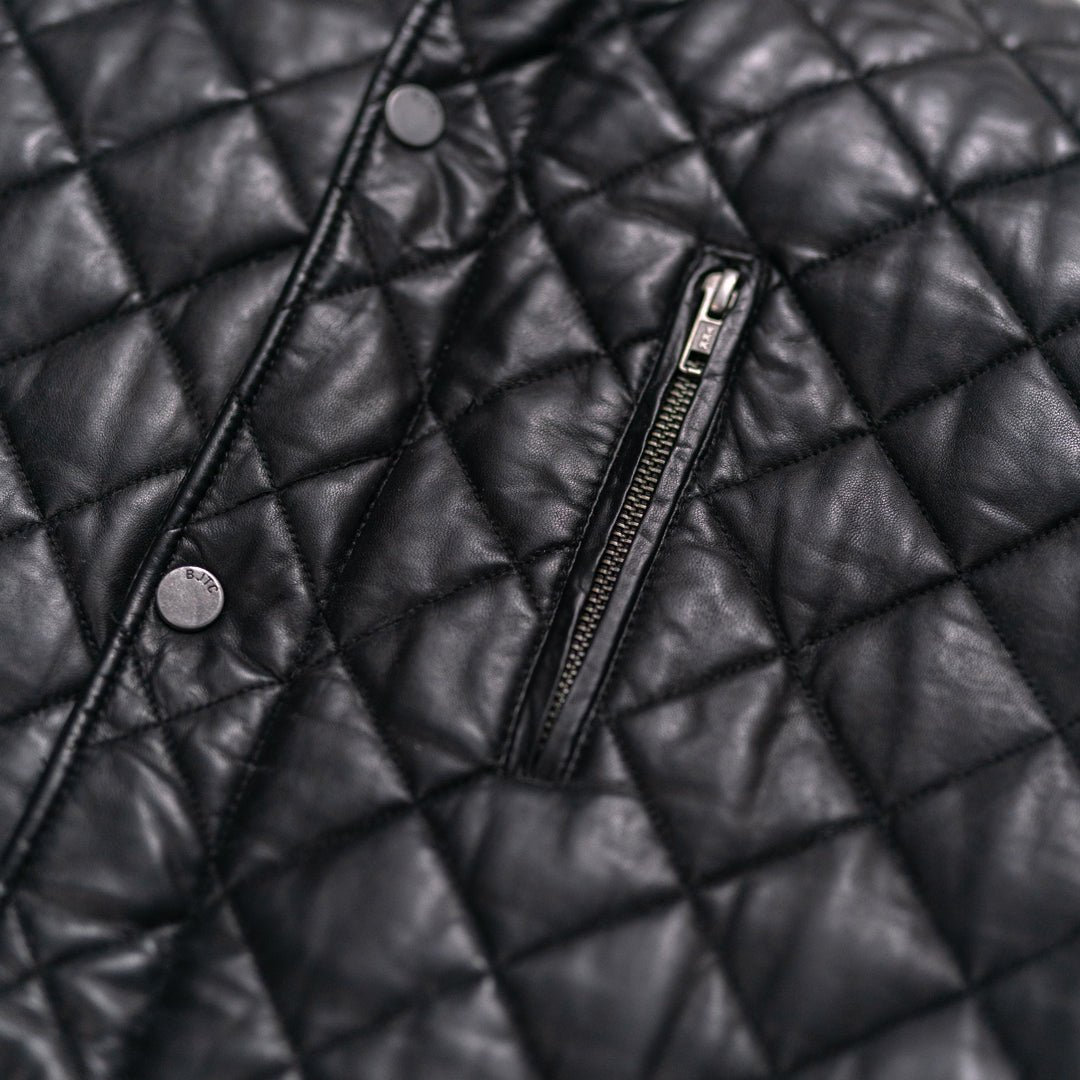 Expertly crafted from premium full-grain leather, this jacket promises durability and a refined appearance that improves with age.