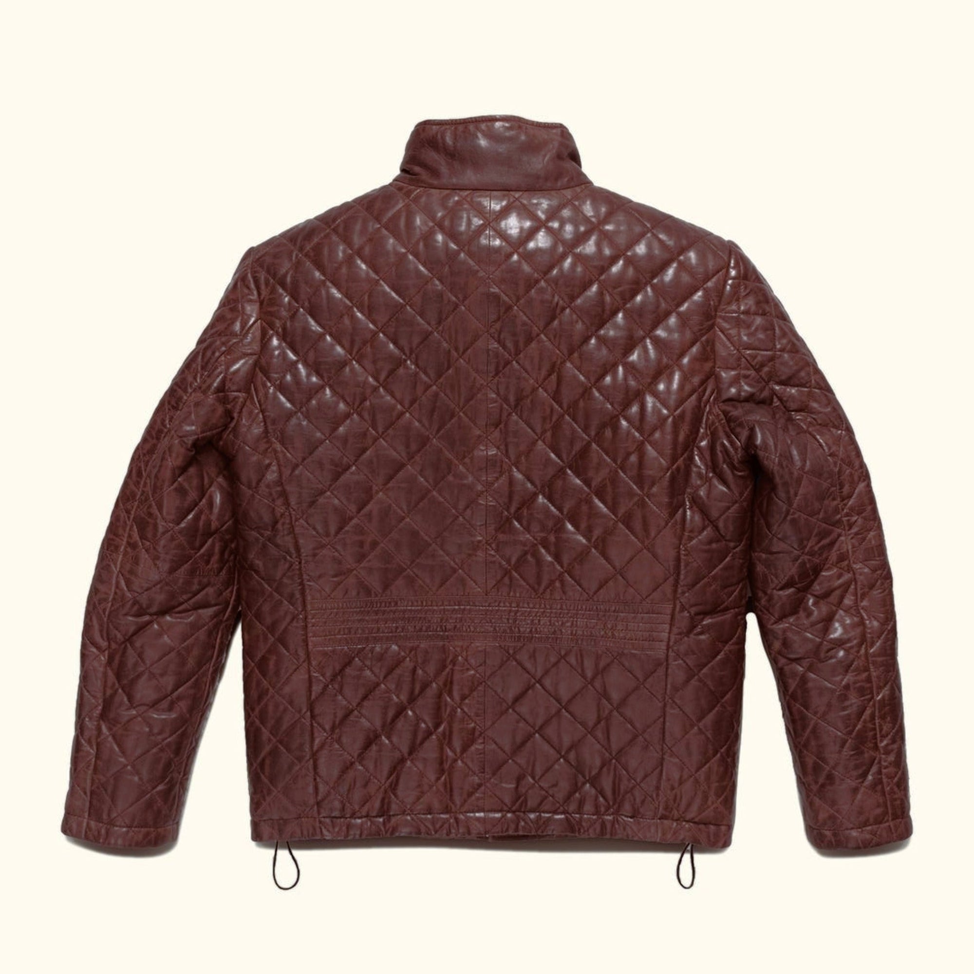 Highlands Quilted Leather Jacket in Mahogany Brown, back view.