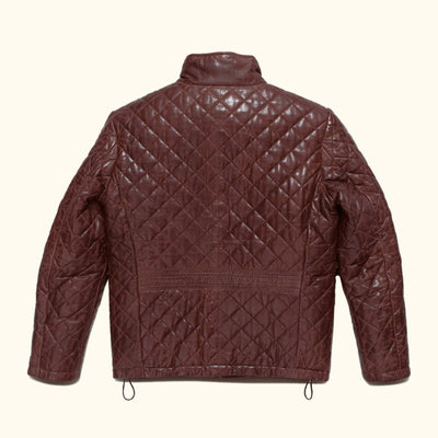 Highlands Quilted Leather Jacket in Mahogany Brown, back view.