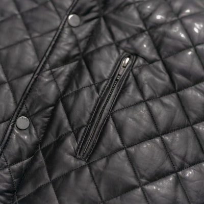 Highlands Quilted Leather Vest in Black, snap and diamond quilting detail.