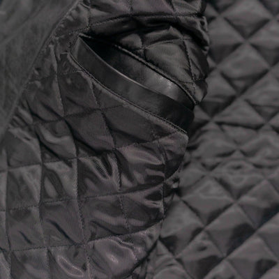 Highlands Quilted Leather Vest in Black, inside pocket on the quilted lining.