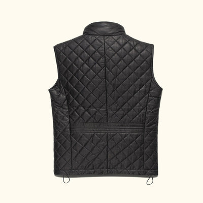 Highlands Quilted Leather Vest in Black, back view.