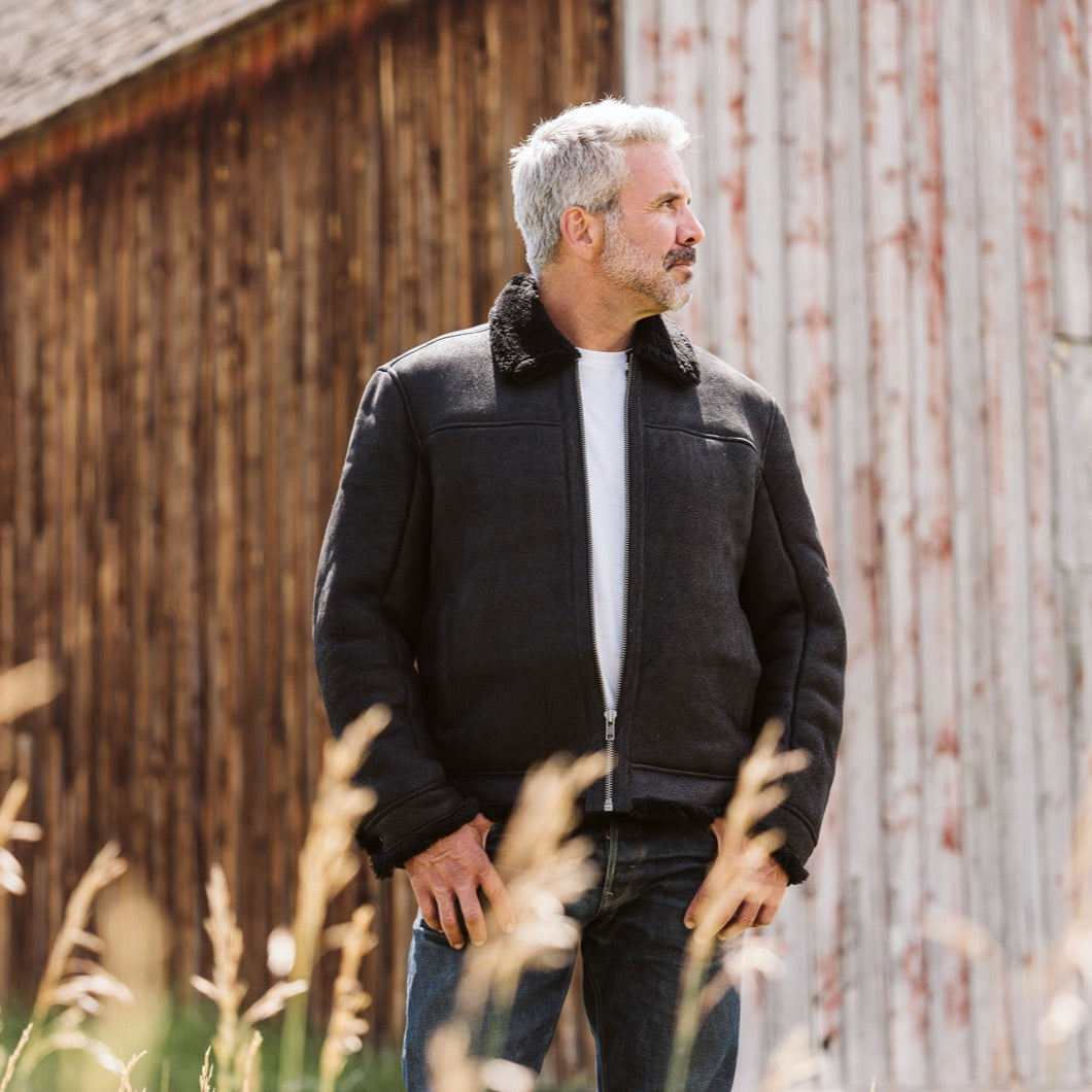 Men's Black Suede Shearling Jacket