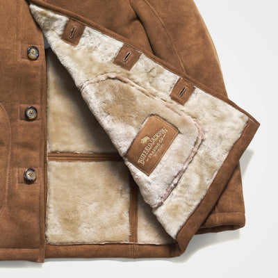 Brown Suede Shearling Coat Jacket in Wool Sheepskin Full