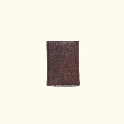 Sophisticated buffalo grain bison leather trifold wallet, perfect for organizing essentials in style.