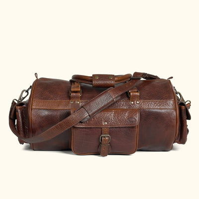 45 L - Duffle Leather Bag with Dark Brown Buffalo Grain Leather