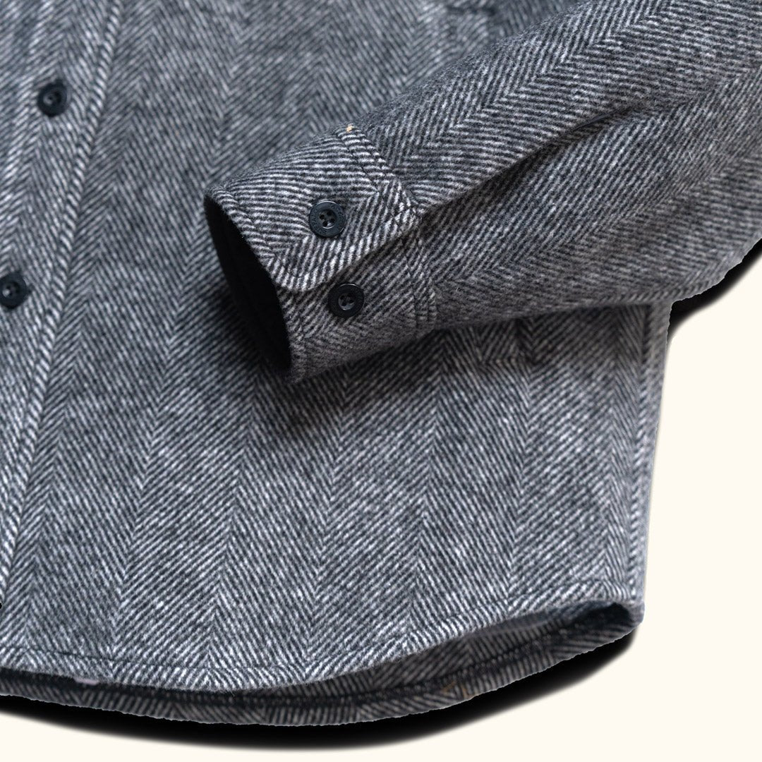 Cuff - Detail, Herringbone Wool Shirt Jacket for Men - Pockets and Layering Piece