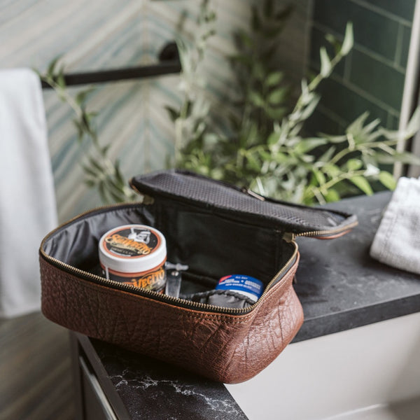 Travel Leather Dopp Kit, Brown Buffalo Leather