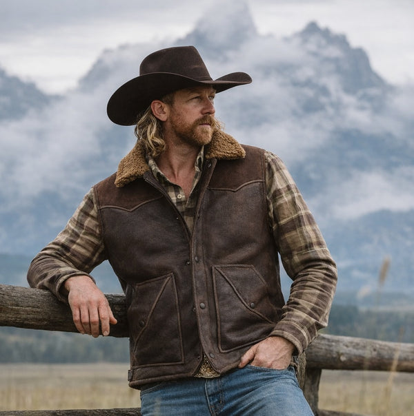 Iconic Leather Shearling Western Vest | Buffalo Jackson