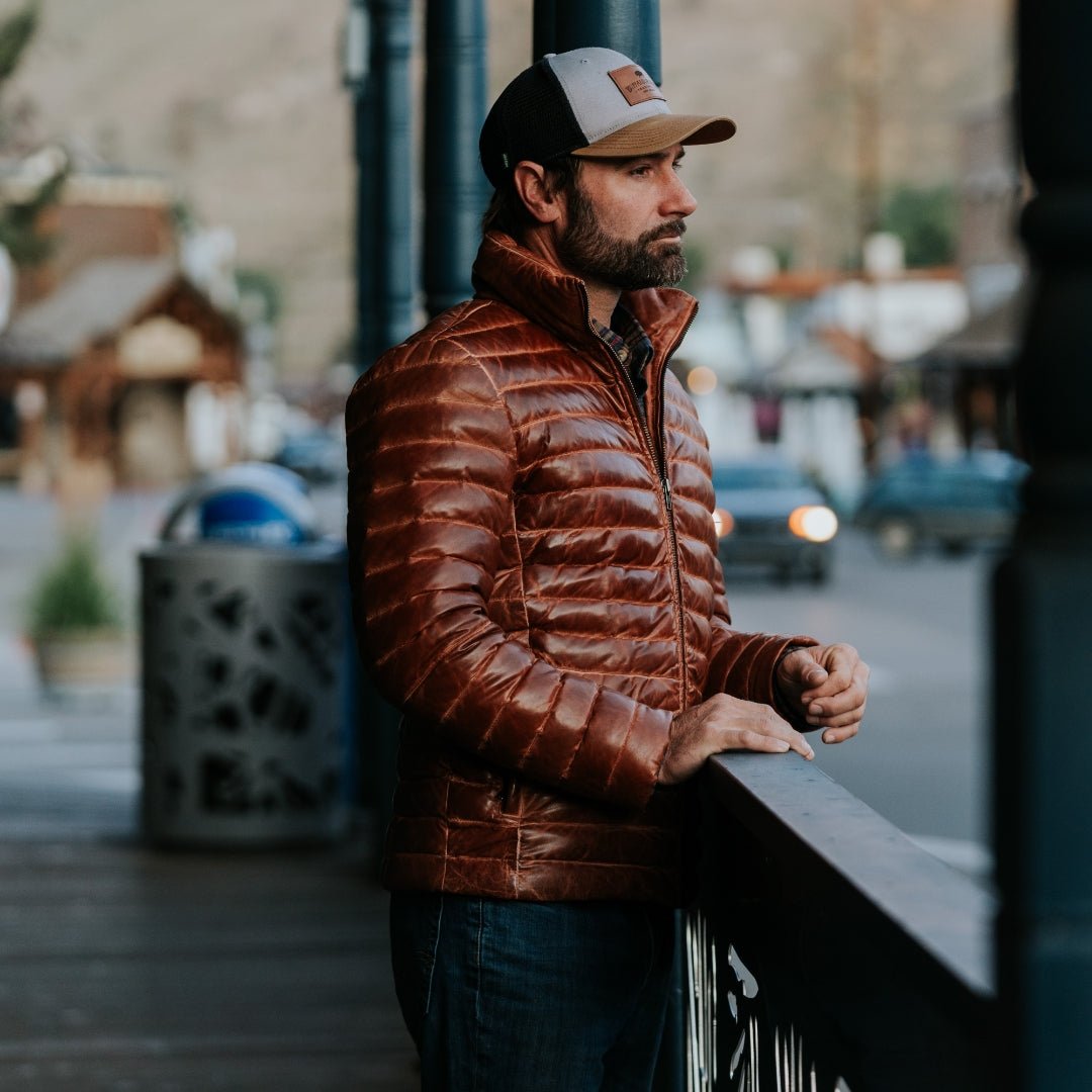 Mens Vintage Leather down jacket