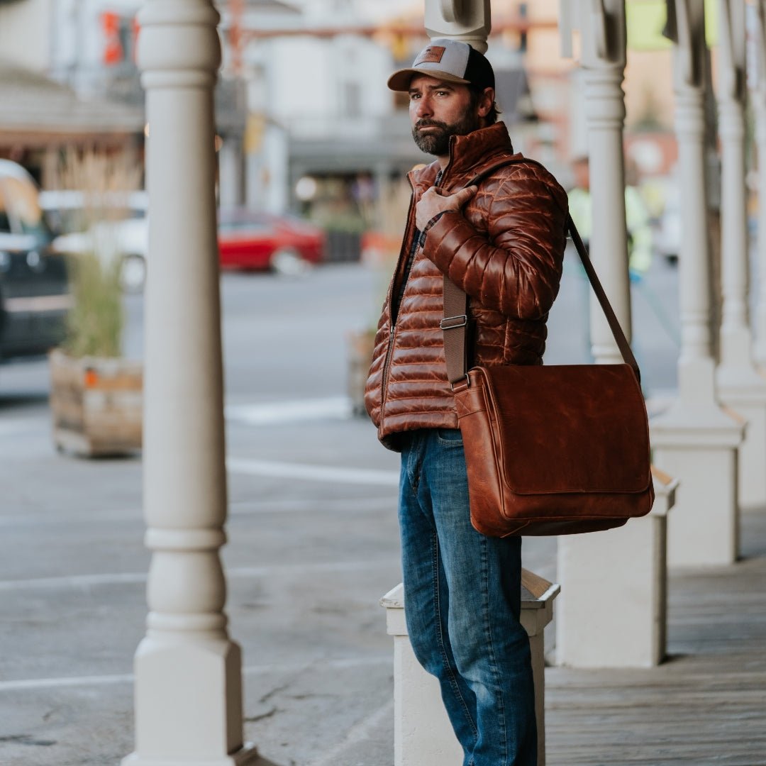 Mens Vintage Leather down jacket