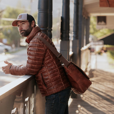 Mens Vintage Leather down jacket