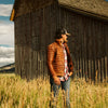 Men's Leather Jacket in the Wheat Fields of Wyoming
