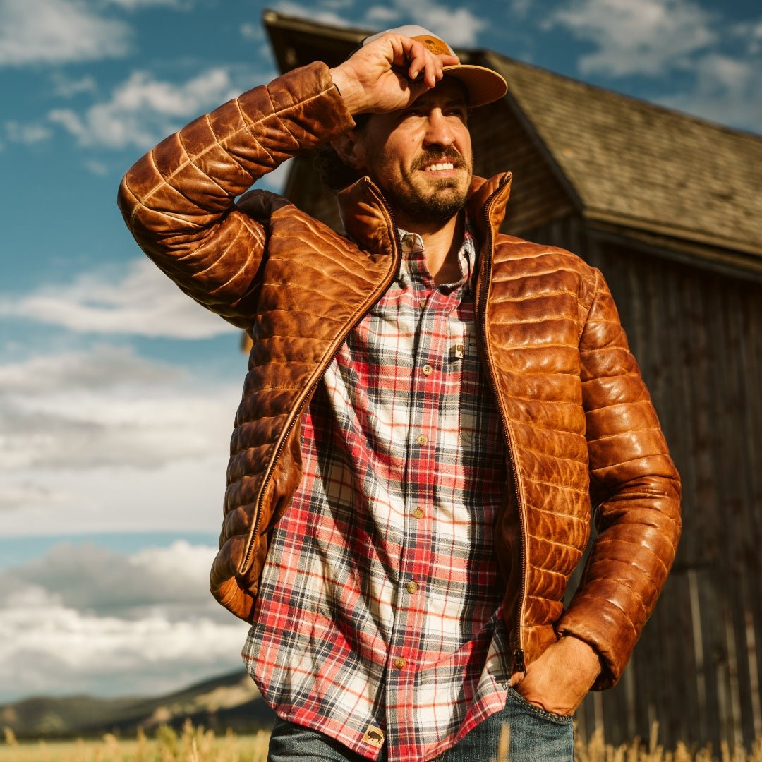 Mens Rugged Leather Down jacket