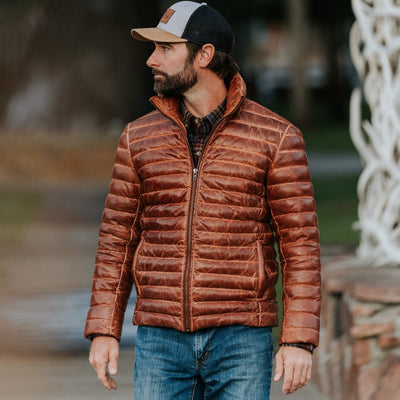 Mens Vintage Leather down jacket