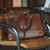 Polished leather attache bag, ideal for professional use.