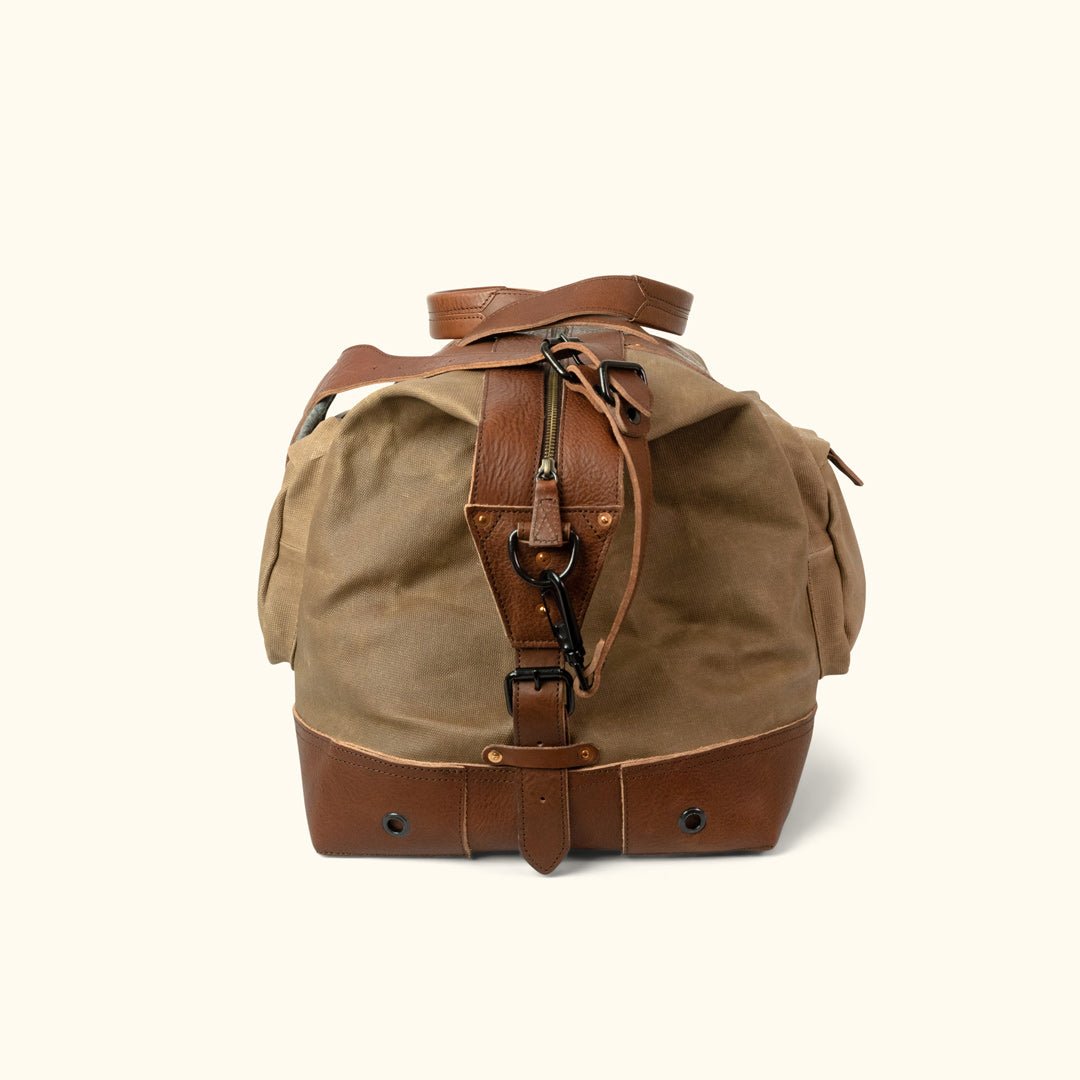 Vintage Waxed Canvas Oversized Weekend Bag Khaki side