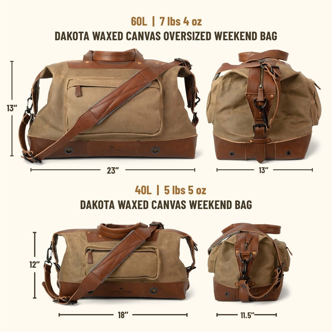 Vintage Waxed Canvas Oversized Weekend Bag Khaki Sizing