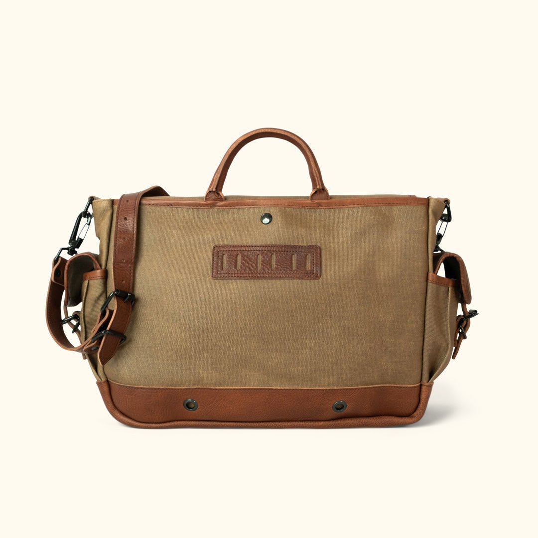 Men's Waxed Canvas Messenger Bag Khaki Back