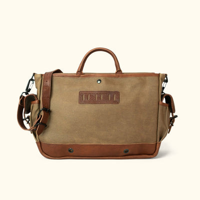 Men's Waxed Canvas Messenger Bag Khaki Back