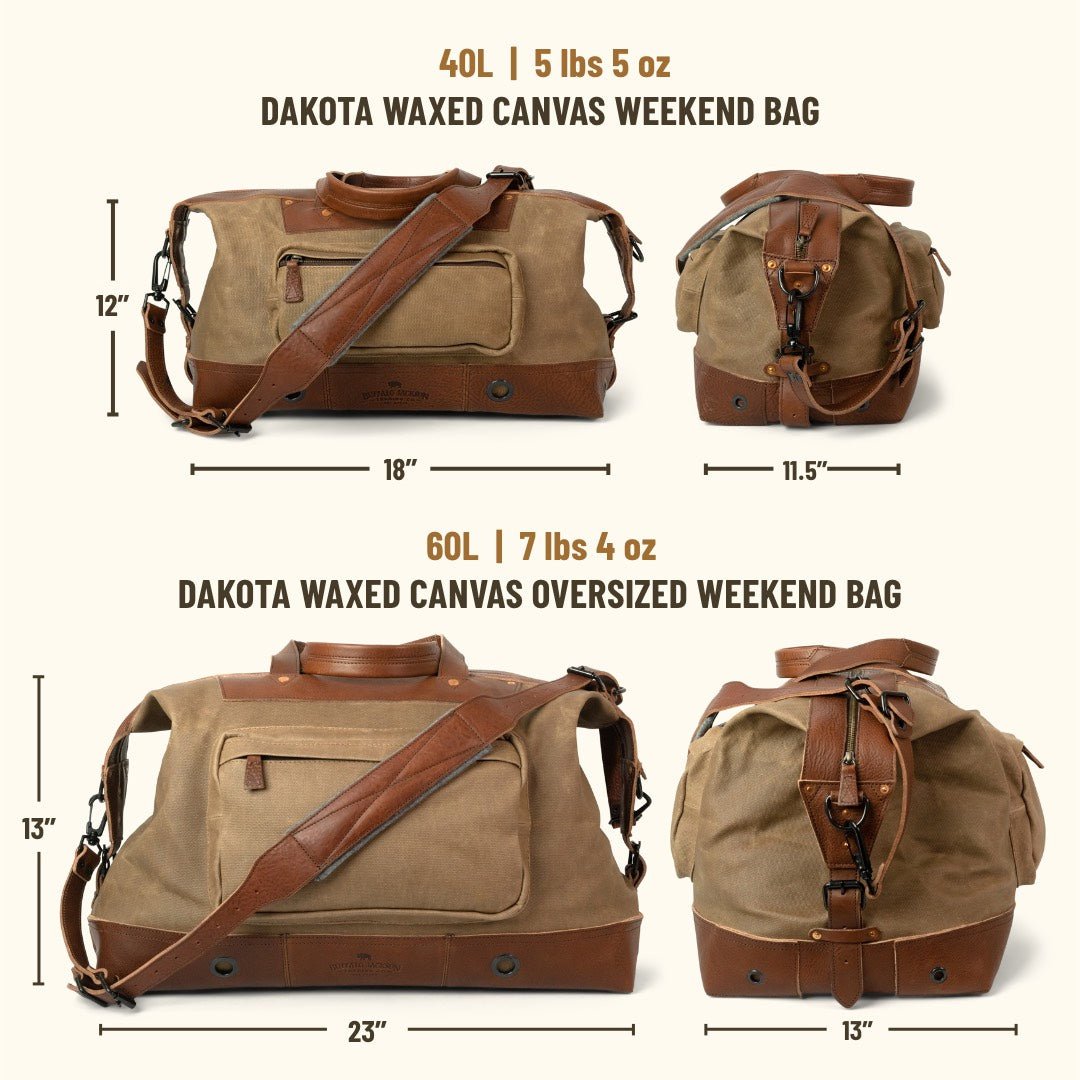 Men's Classic Waxed Canvas Weekend Bag Khaki Sizing