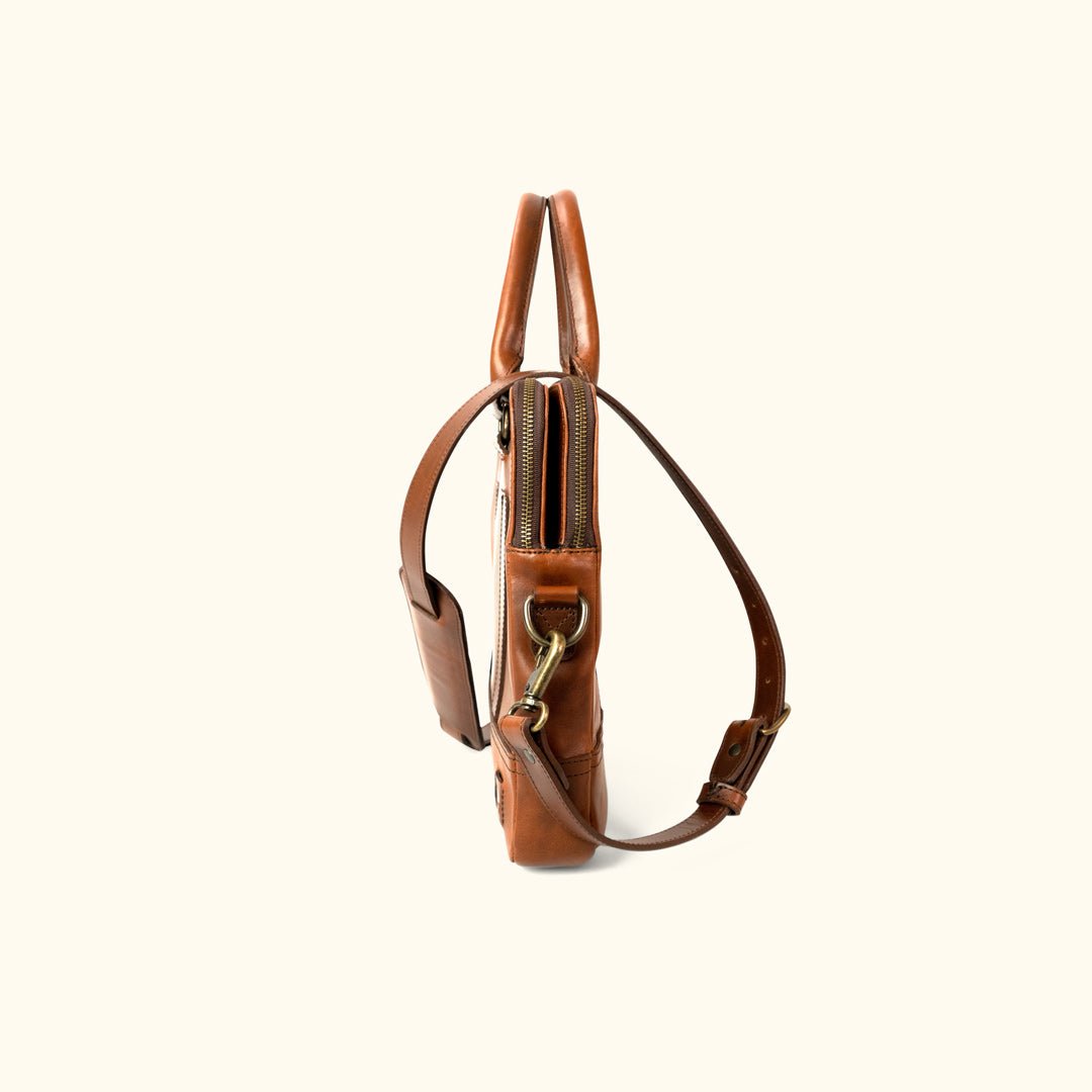 Classic brown leather briefcase, perfect for the sophisticated gentleman.