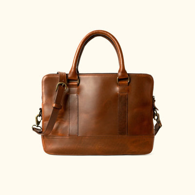 Jefferson Leather Attaché size and dimensions diagram, 15.5" L x 2" W x 10.8" H.