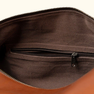 Modern Leather Travel Duffle Bag | Autumn Brown interior
