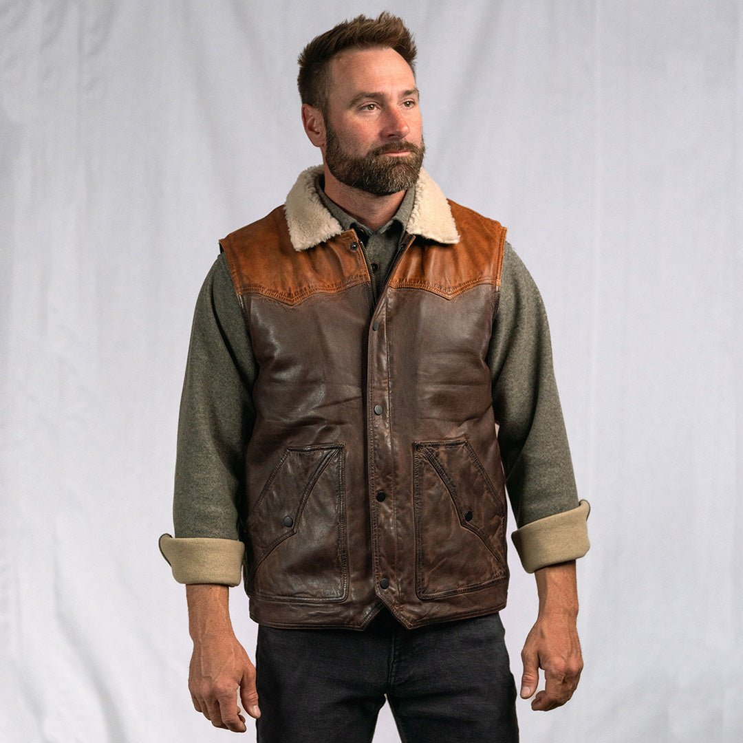 Jackson Leather Down Vest | Tan & Brown