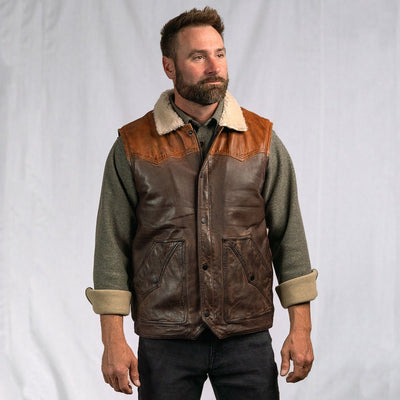 Jackson Leather Down Vest | Tan & Brown