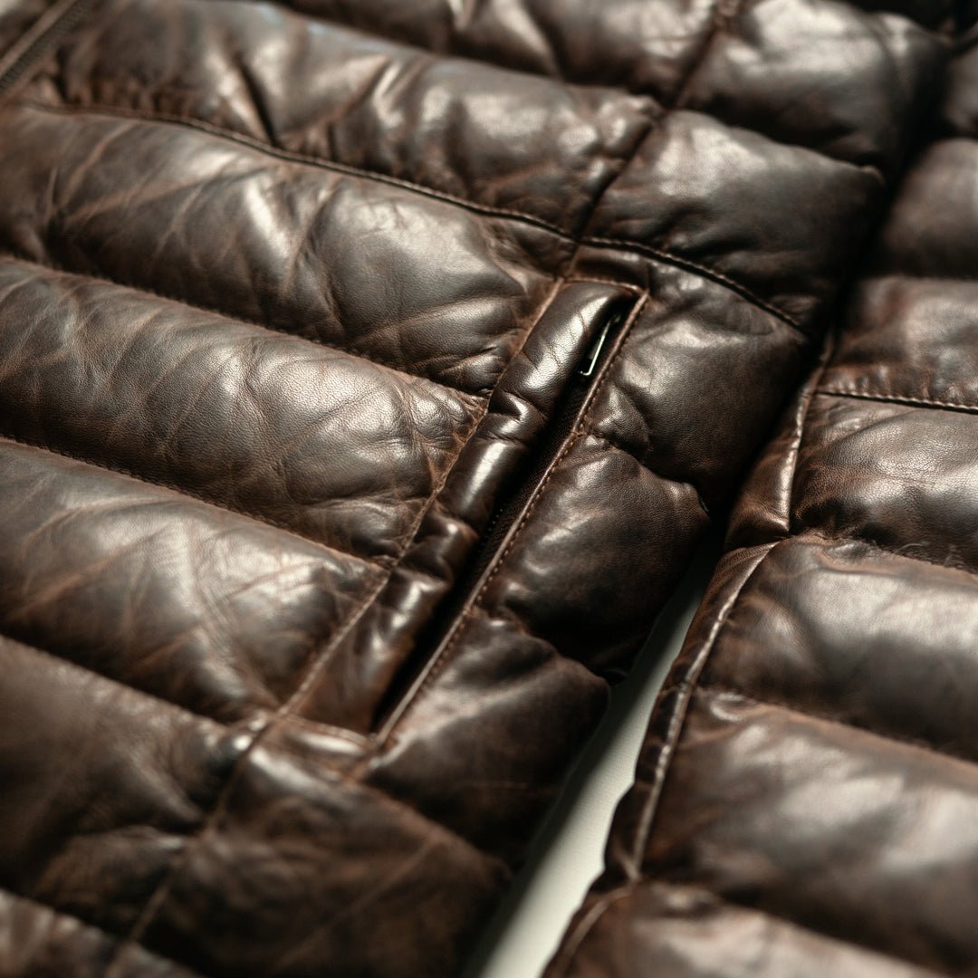 Bridger Leather Down Jacket | Tan & Brown