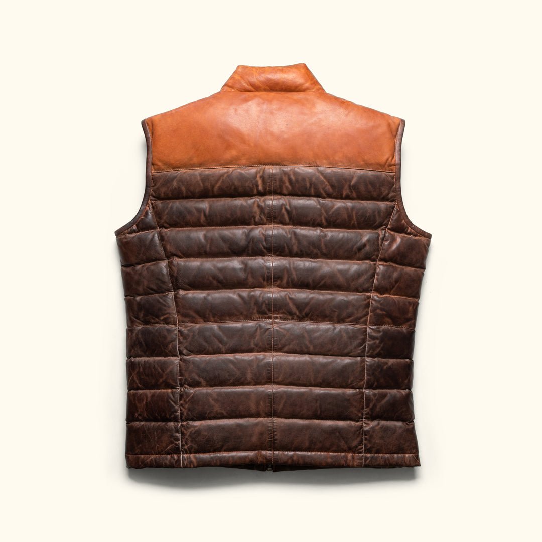 Tough leather puffy vest for men
