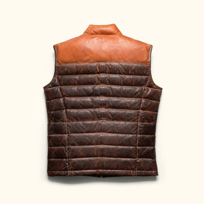 Tough leather puffy vest for men