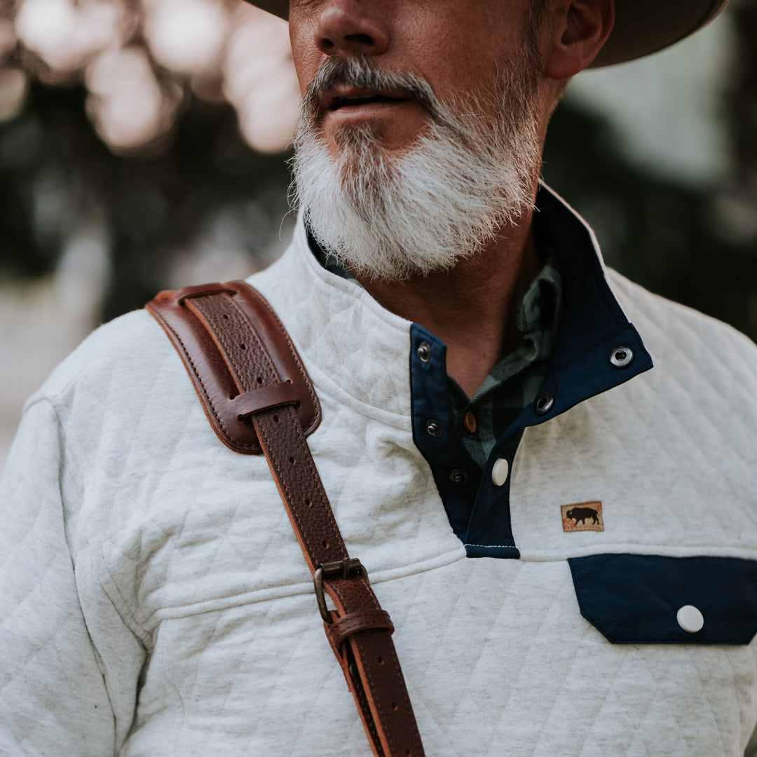 Mens vintage 2021 Quilted Pullover | Ecru Heather