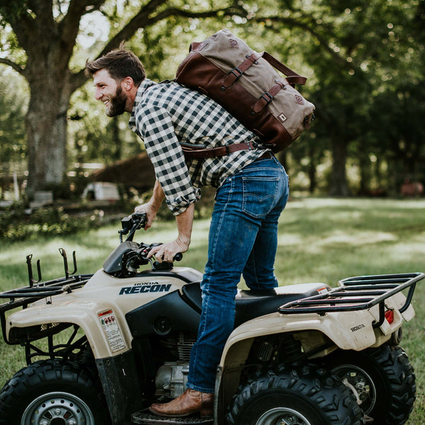 Dakota Waxed Canvas Military Sea Bag Backpack | Field Khaki w/ Chestnut Brown Leather