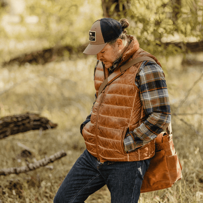 Men's Leather Down Vest | Light Brown
